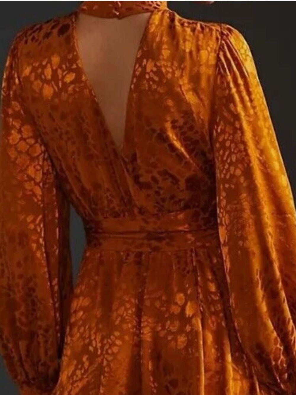 NWT Anthropologie Gold Jacquard Mini Dress Medium Long Sleeve Tie Waist - Picture 3 of 10